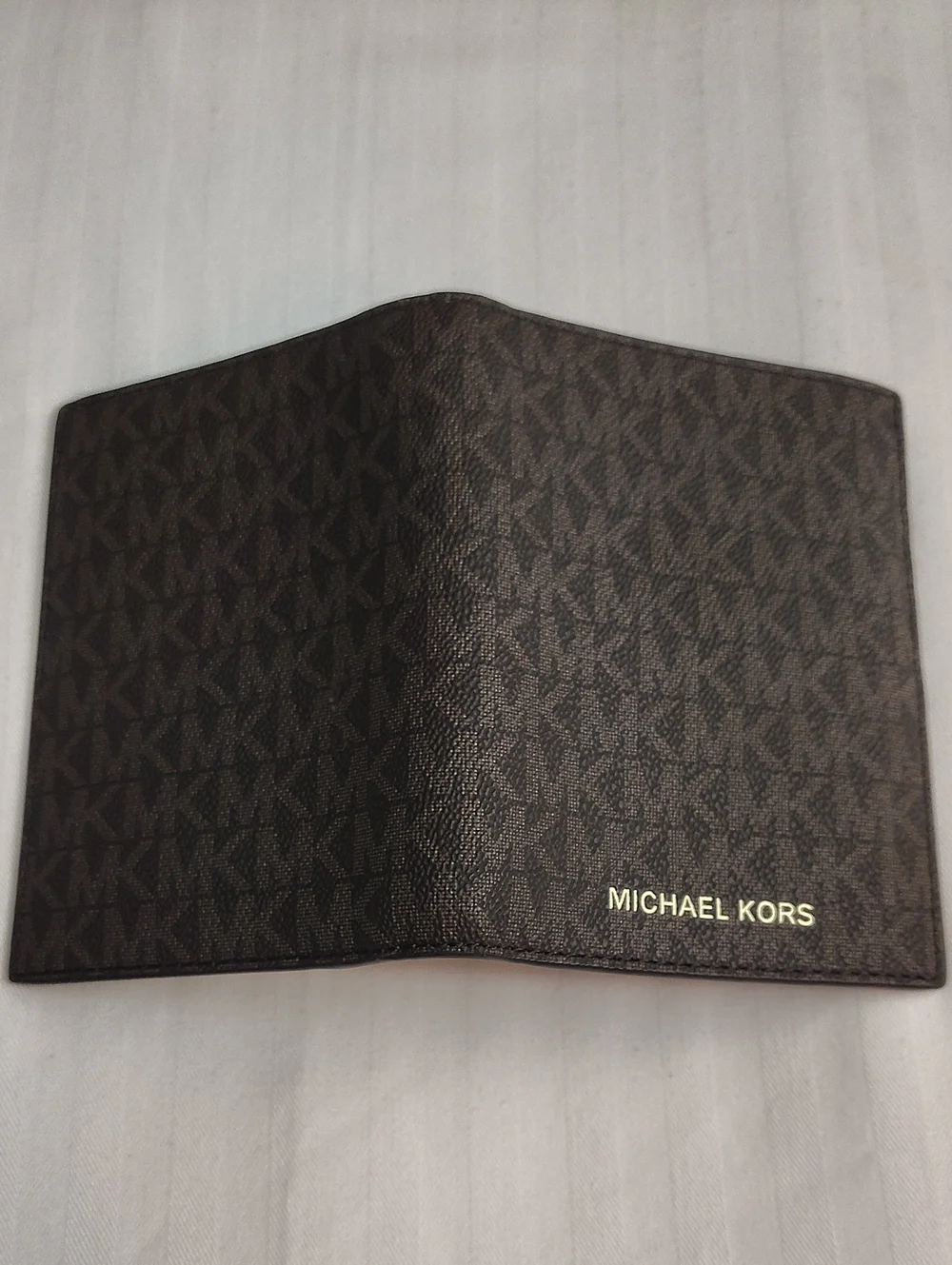 Michael Kors Brown Signature Logo Passport/Card Holder with Gold Logo